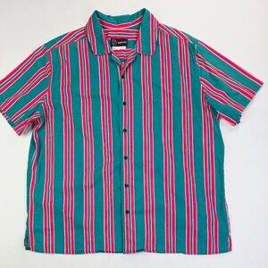Original Use Size XL Men Green Red White Stripe V Neck Short Sleeve Cotton Shirt